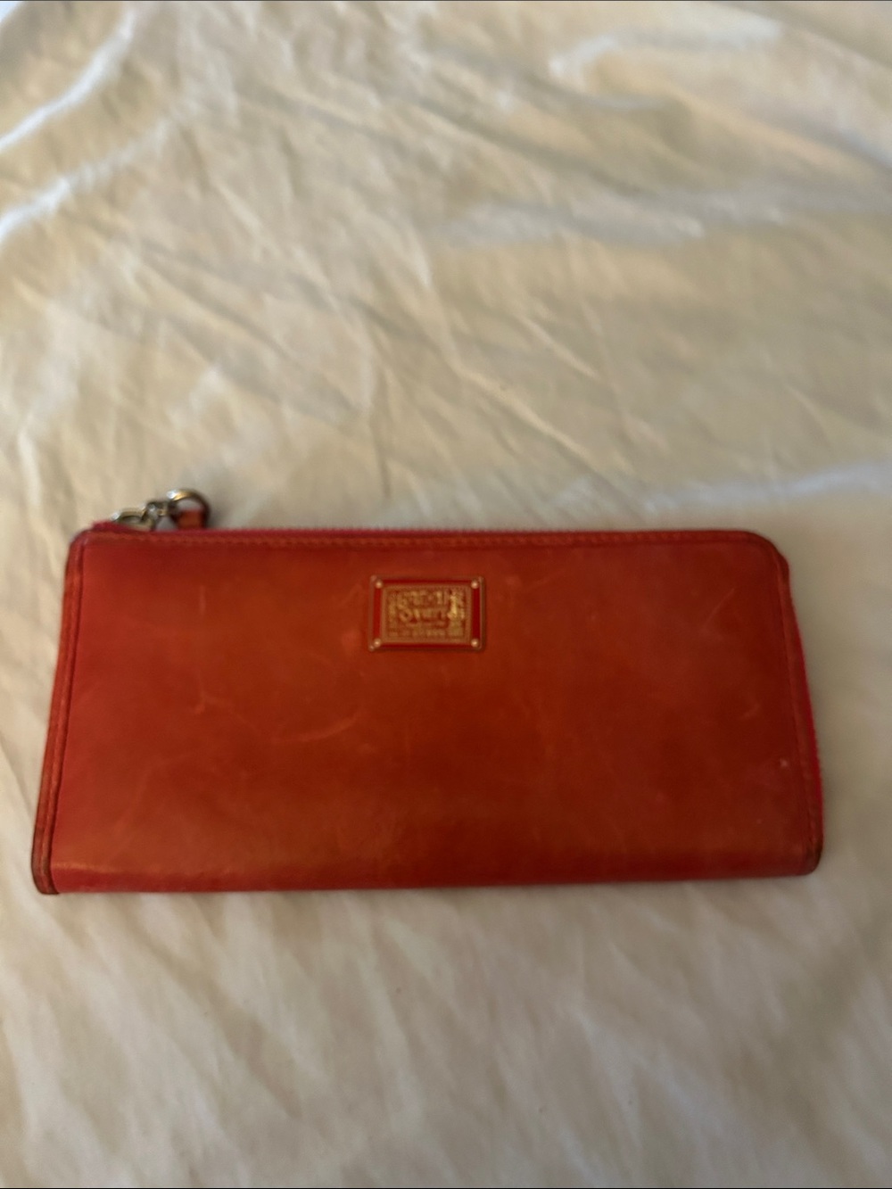 Coach Red Zip-Around Leather Wallet with Logo Plaque